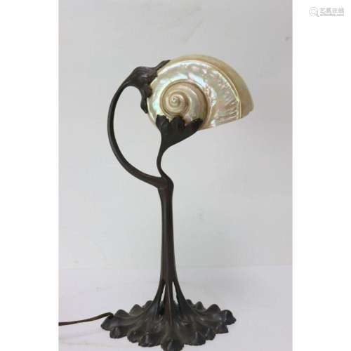 Antique Tiffany Style Bronze Nautilus Lamp.