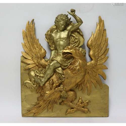 Large Bronze Plaque Of Prometheus & Eagle