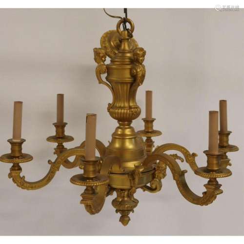 French Bronze 6 Light Chandelier With Putti.