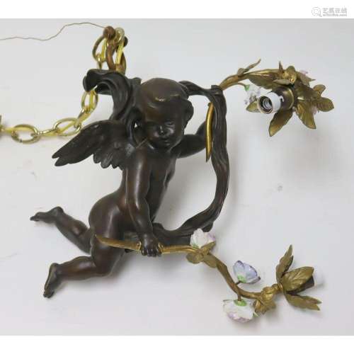Figural Bronze Winged Cherub Chandelier