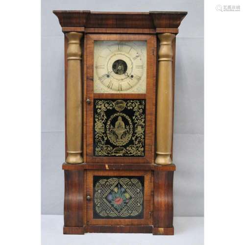 An Antique Wood Cased Clock With Glass Panels.