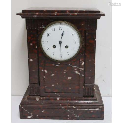 French Rouge Marble Mantel Clock.