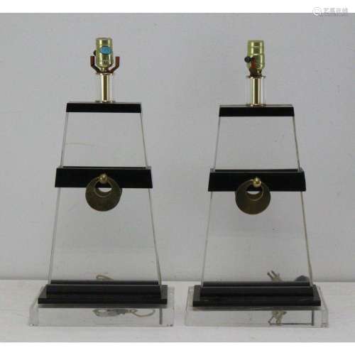 A Pair of Modern Lucite & Black Plastic Lamps.