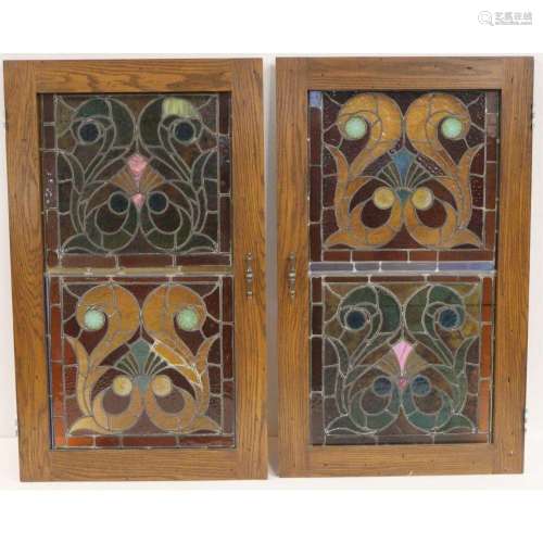 A Pair of Large Stained Glass Panels.