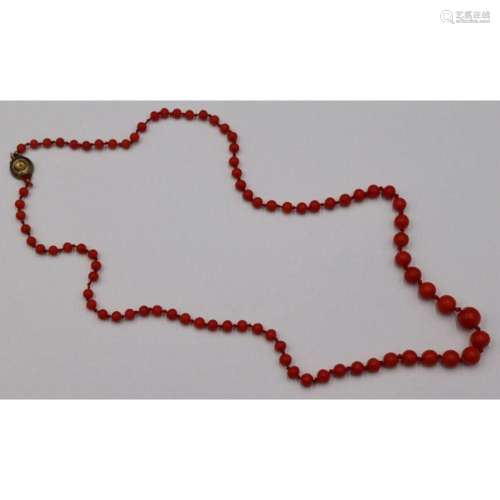 JEWELRY. Graduated Red Coral Beaded Necklace.