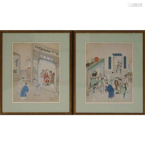 Pair of Framed Chinese Watercolor Paintings.
