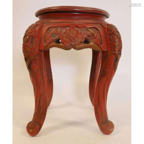 Chinese Red Lacquered Cinnabar Style Stand.