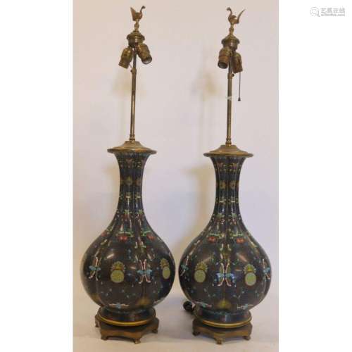 Pair of Large Chinese Cloissone Lamps.