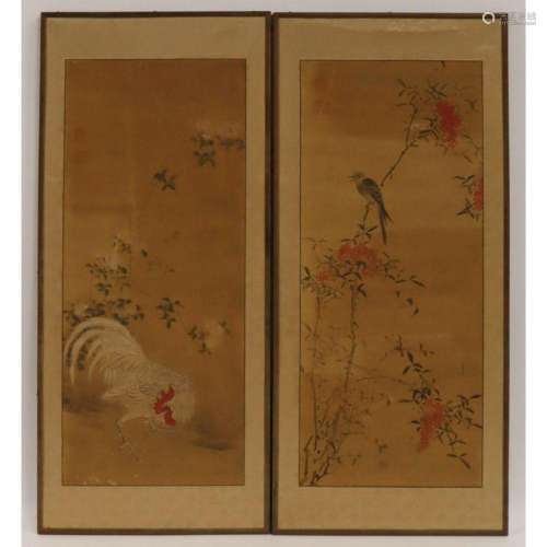 (2) Japanese Maruyama School Painted Panels.