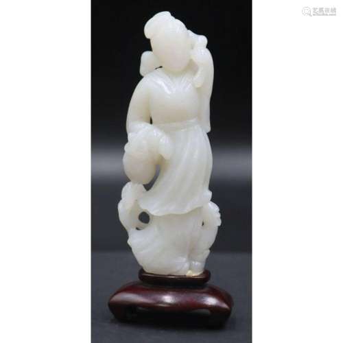 Chinese Carved White Jade Figure of a Robed Lady.