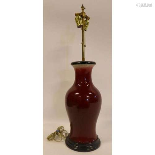 Chinese Sang de Beouf Vase Mounted as a Lamp.