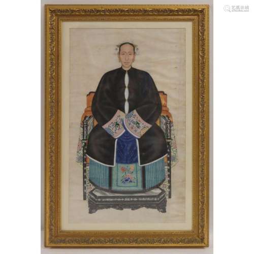 Large Framed Chinese Painted Ancestral Portrait.