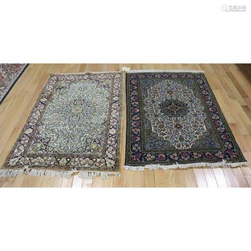 2 Vintage & Finely Hand Knotted Silk Carpets.