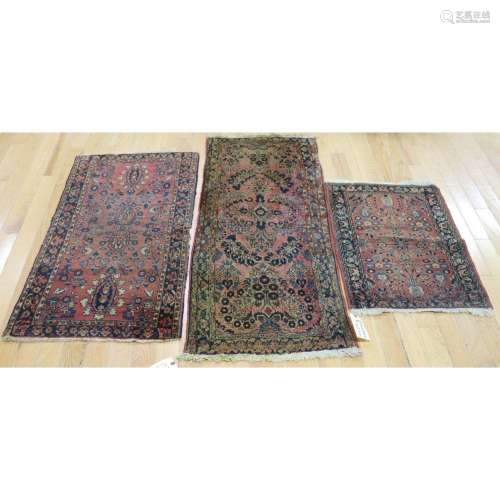 3 Antique & Finely Hand Knotted Sarouk Carpets.