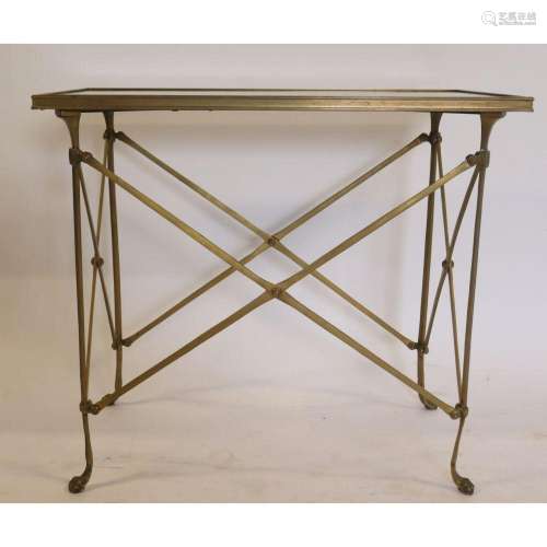 Vintage Bagues Quality Brass & Stone Top Table.