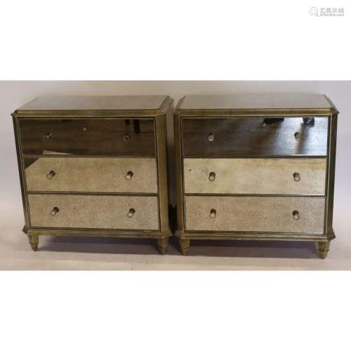 A Vintage Pair Of Mirrored 3 Drawer Chests.