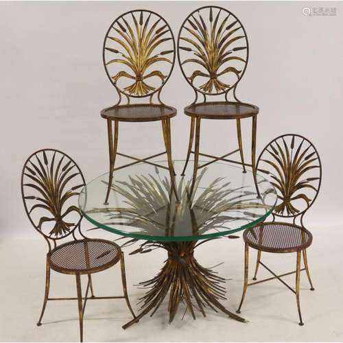 Midcentury Gilt Metal Wheat Sheaf Dinette Set.