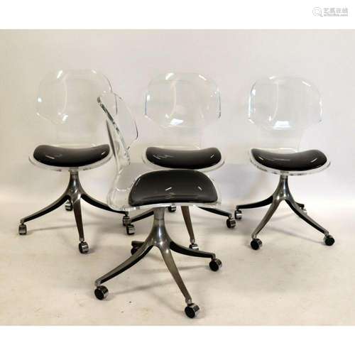 4 Hill Lucite & Metal Base Swivel Chairs.