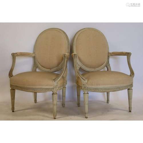 Yale Berge Pair Of Louis XV1 Style Arm Chairs.