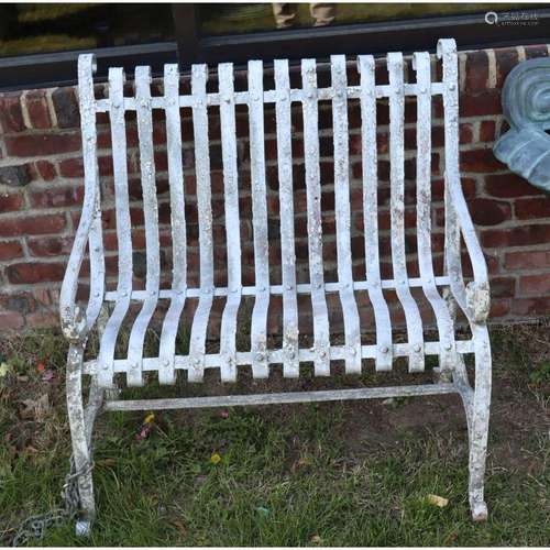 Antique White Painted Wrought Iron Bench.