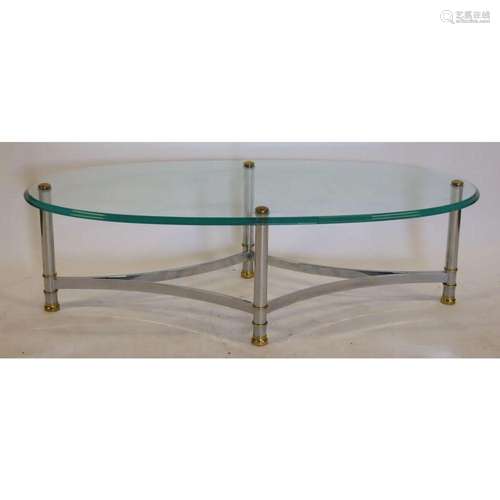 Vintage Brass & Chrome Oval Coffee Table.