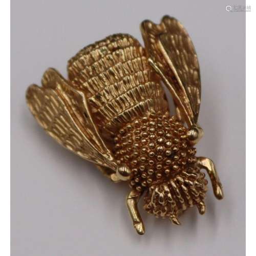 JEWELRY. Signed JOST 14kt Gold Bee Brooch.