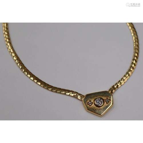 JEWELRY. 14kt Gold and Diamond Necklace.