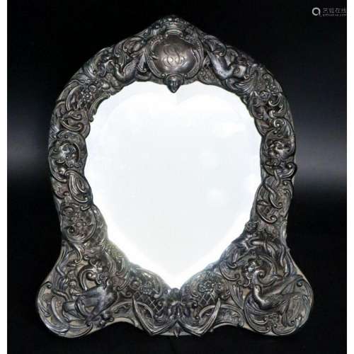 SILVER. Victorian English Silver Mounted Mirror.
