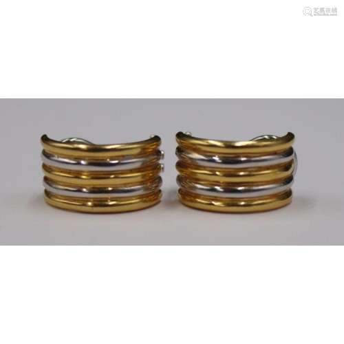JEWELRY. Pair of Signed Italian 18kt Bi-Color Gold