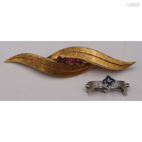 JEWELRY. (2) 18kt Gold and Gem Brooches/Clips.