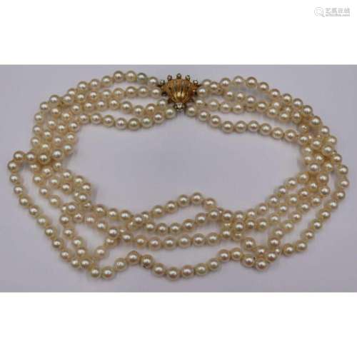 JEWELRY. Vintage 4-Strand Pearl, Gold and Diamond
