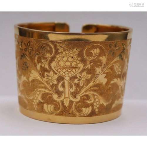 JEWELRY. Large Italian 18kt Gold Cuff Bracelet.