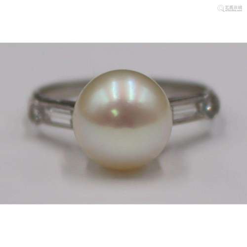 JEWELRY. Platinum, Pearl and Diamond Ring.