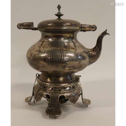 SILVER. Large Dutch .934 Silver Kettle on Stand.