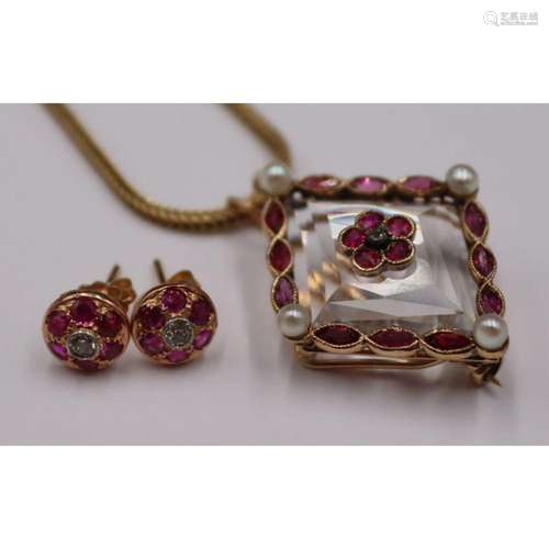 JEWELRY. 14kt Gold, Ruby and Diamond Suite.