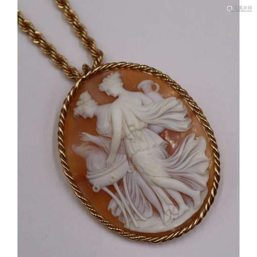 JEWELRY. 14kt Gold and Carved Cameo Pendant on a