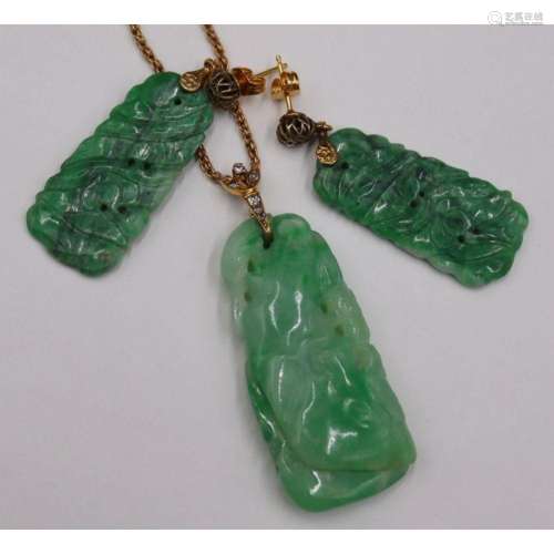 JEWELRY. 14kt Gold and Carved Jade Jewelry.