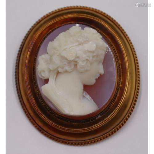 JEWELRY. Large 14kt Gold Mounted Carved Cameo of a