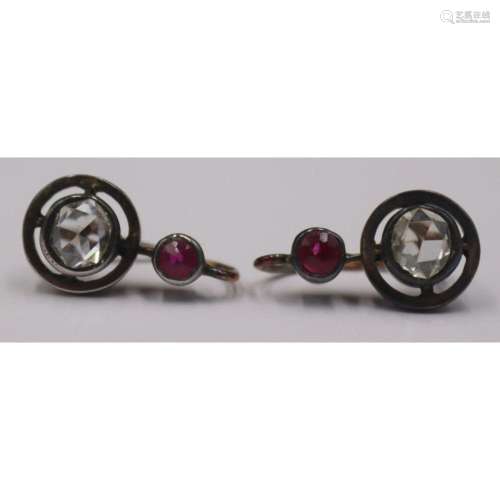 JEWELRY. Pair of Continental Diamond and Ruby