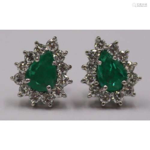 JEWELRY. Pair of 18kt Gold, Emerald and Diamond