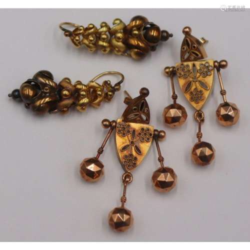 JEWELRY. (2) Pair of Victorian Gold Earrings.