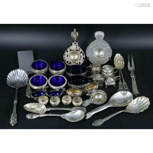 STERLING. Grouping of Salt cellars and Serving