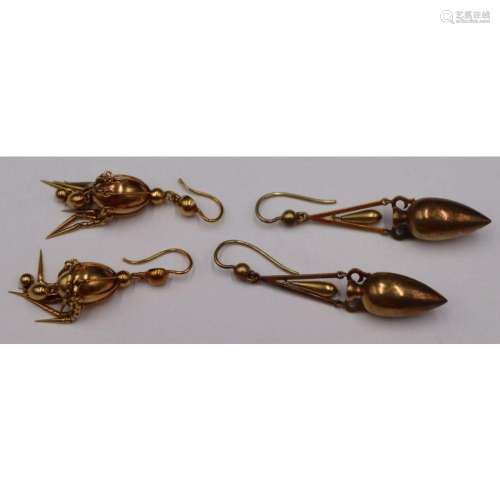 JEWELRY. (2) Pair of Victorian 14kt Gold Earrings.