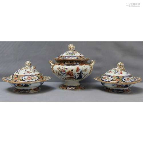 3 Japanese M&H 6891 Lidded Porcelain Tureens.