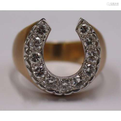 JEWELRY. 14kt Gold and Diamond Horseshoe Ring.