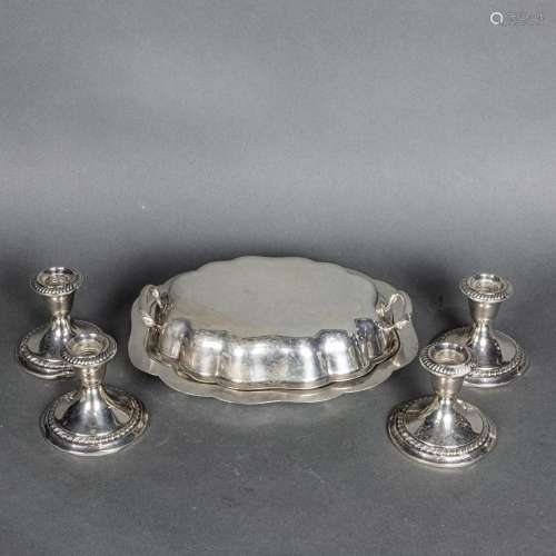Sterling covered entree dish suite together with four Gorham...