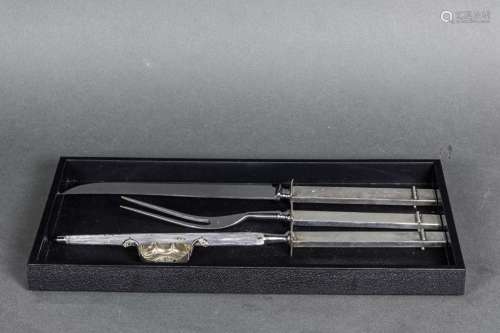 Modernist plated carving set consisting of a two prong roast...