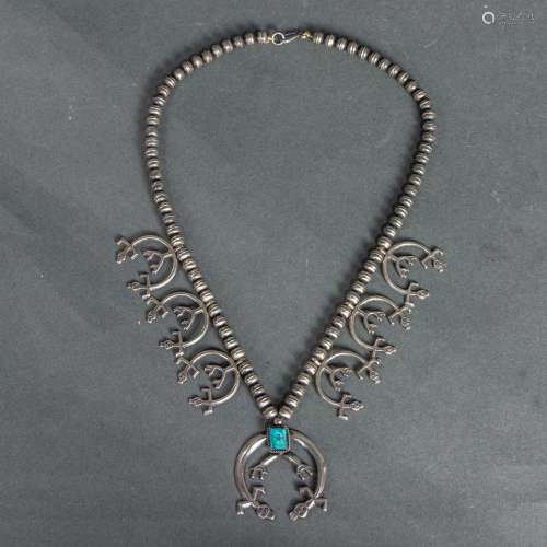 Navajo turquoise silver blossom necklace with Naja skeleton ...
