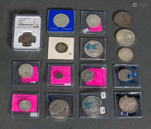 (lot of 16) World wide silver coins: 1947 Canadian 50 cent, ...