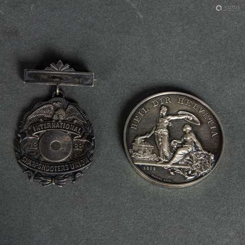 (2) Silver Swiss Shooting Medals: 1890 Swiss medallion "...